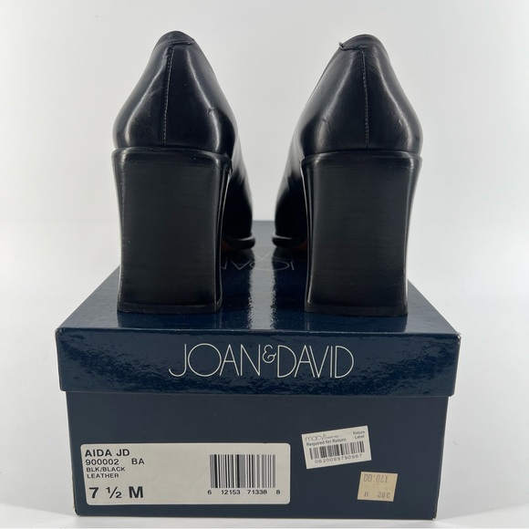 Joan & David Square Toe Block Heel Size 7.5 Black Leather Pumps - Picture 6 of 7